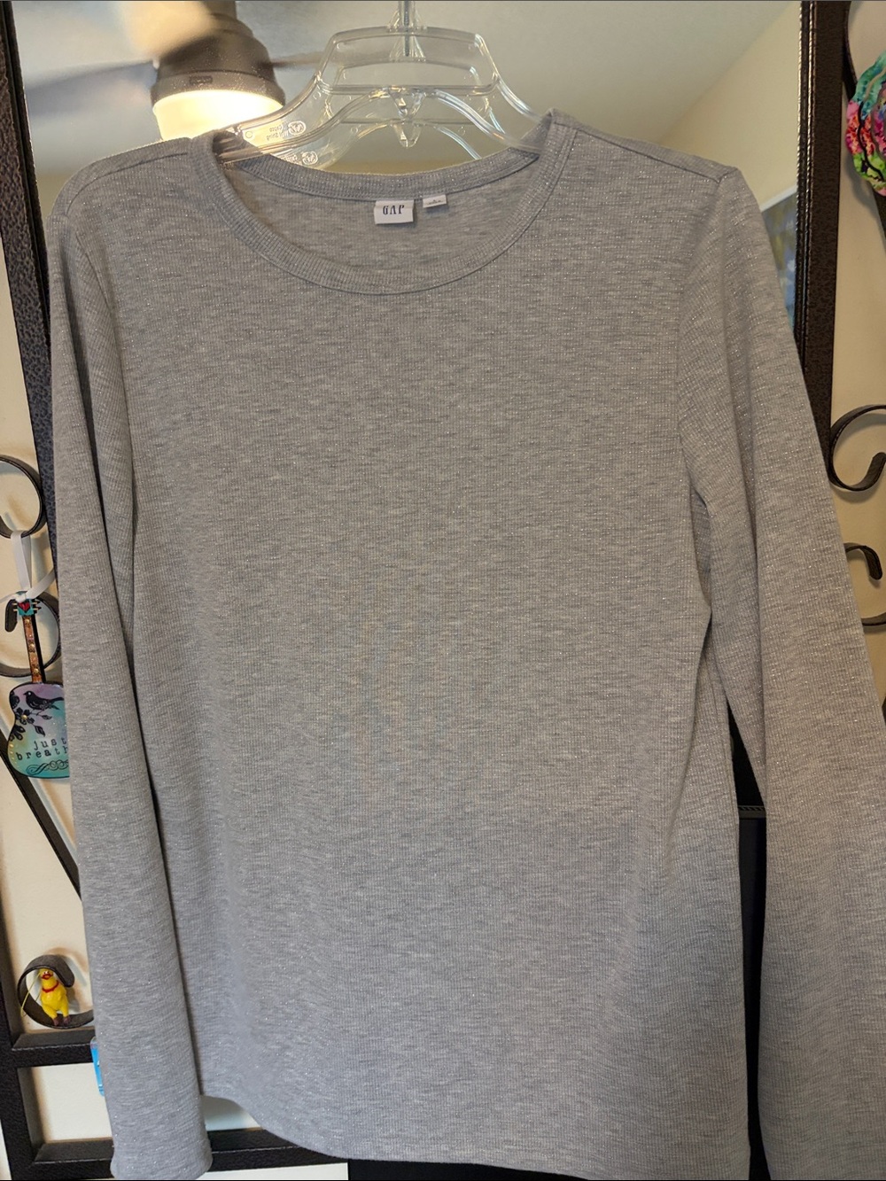 GAP Long-Sleeve Crewneck Top in silver